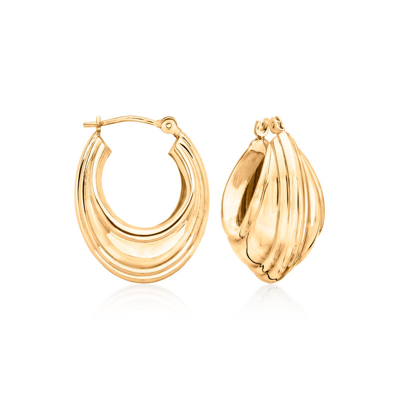 C. 1990 Vintage 14kt Yellow Gold Ridged Hoop Earrings. 3/4" image number 0