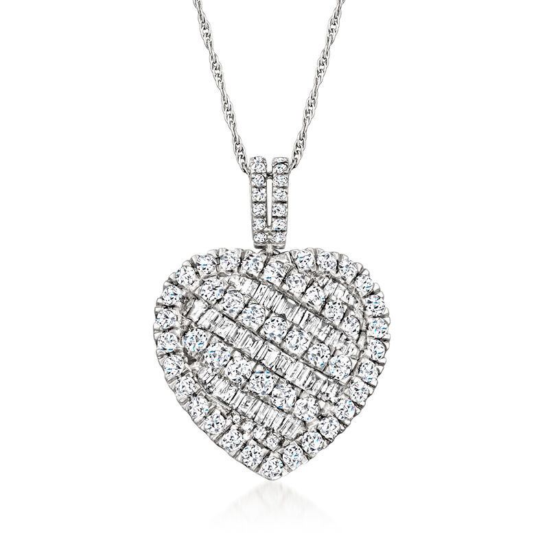 2.00 ct. t.w. Baguette and Round Heart Pendant Necklace in Sterling Silver image number 0
