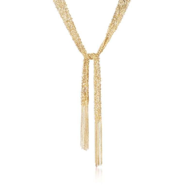 Italian 18kt Gold Over Sterling Silver Mesh Tie Necklace. 32&quot; image number 1