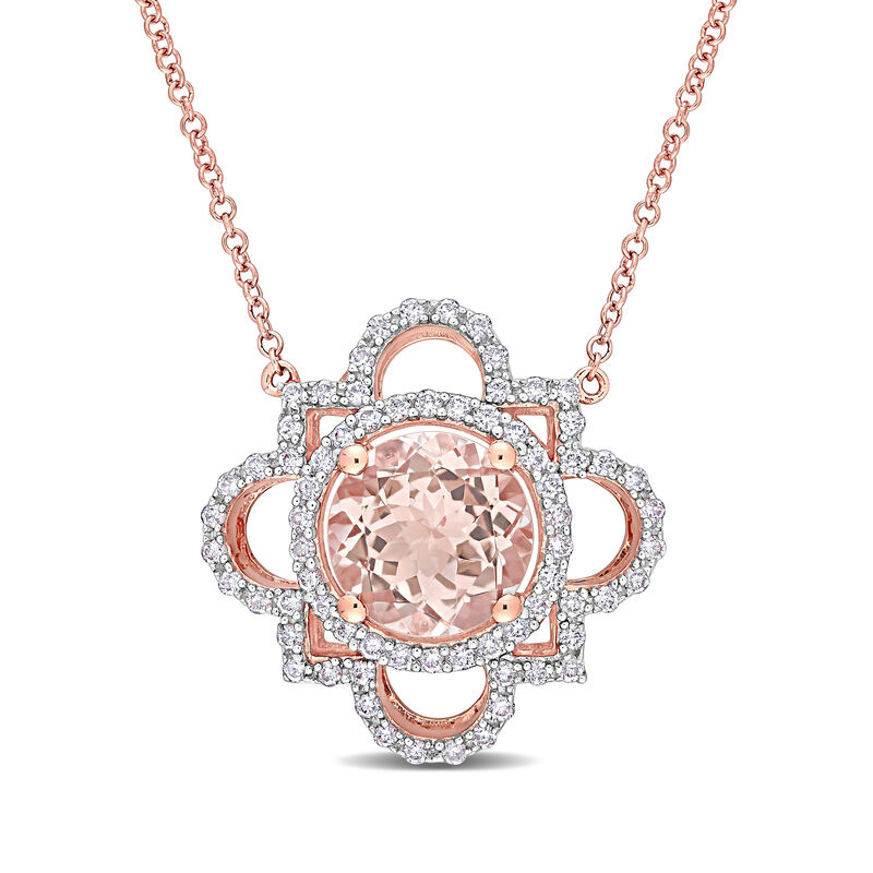 2.50 Carat Morganite and .47 ct. t.w. Diamond Necklace in 14kt Rose Gold. 17&quot; image number 0