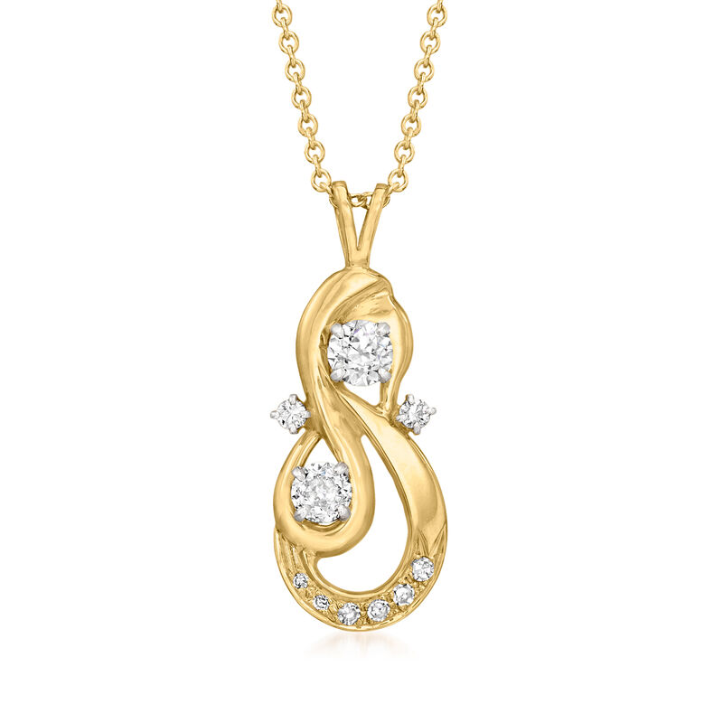 C. 1970 Vintage .90 ct. t.w. Diamond Swirl Pendant Necklace in 14kt Yellow Gold. 16&quot; image number 0