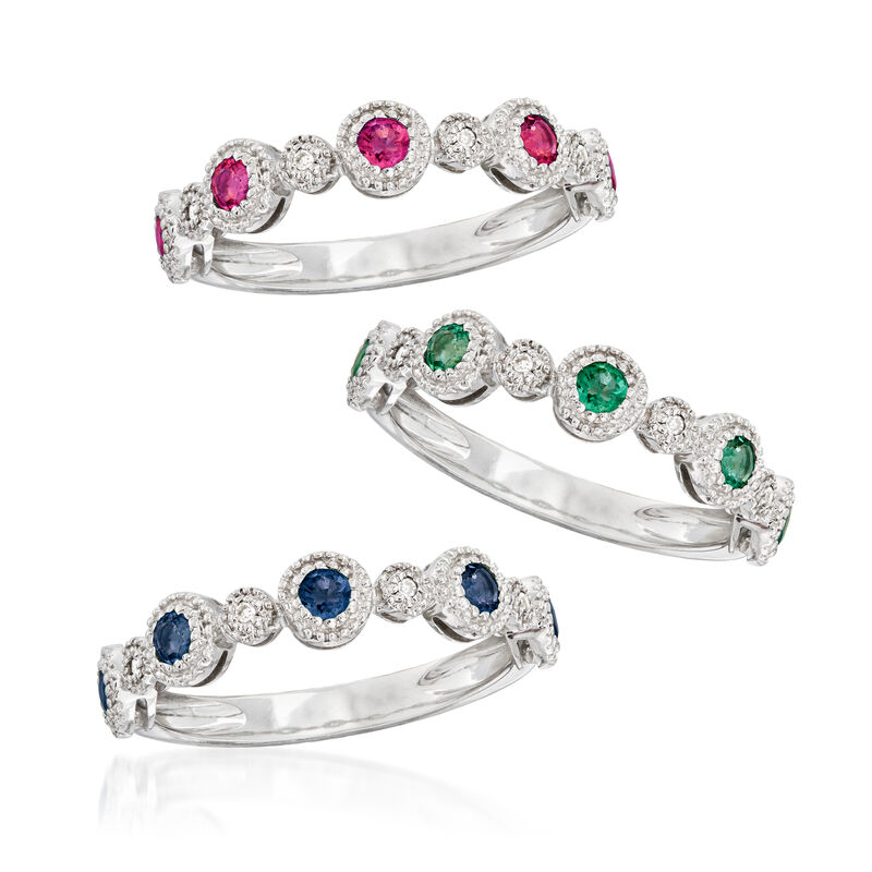 Diamond-Accented 1.10 ct. t.w. Multi-Gemstone Jewelry Set: Three Rings in 14kt White Gold image number 3
