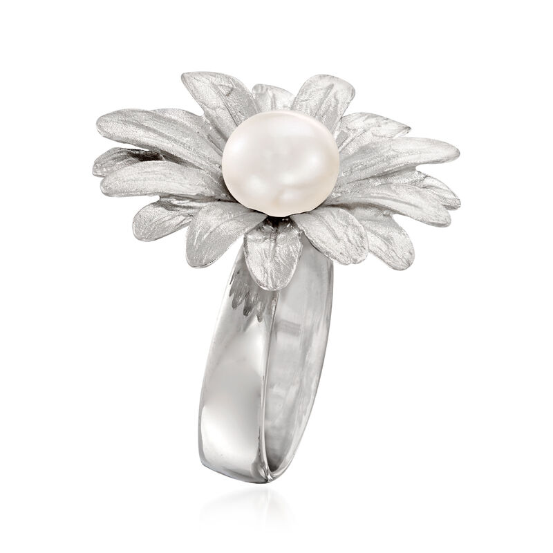 Italian 7.5-8mm Cultured Pearl Sunflower Ring in Sterling Silver image number 2