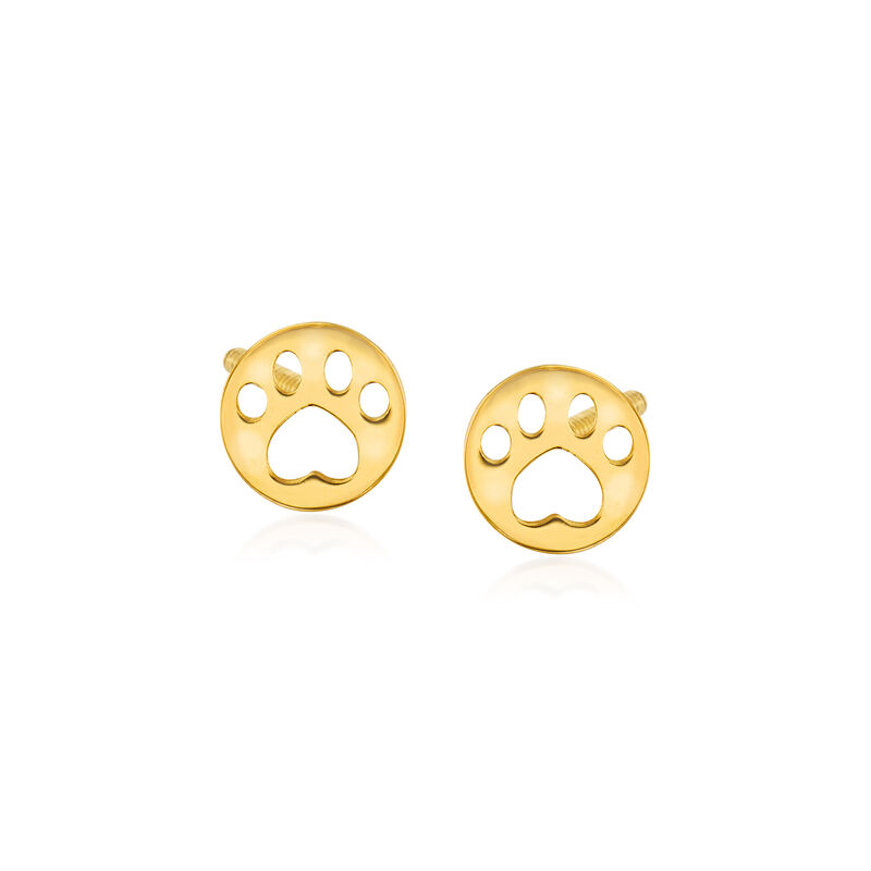 Child's 14kt Yellow Gold Paw Print Stud Earrings image number 0