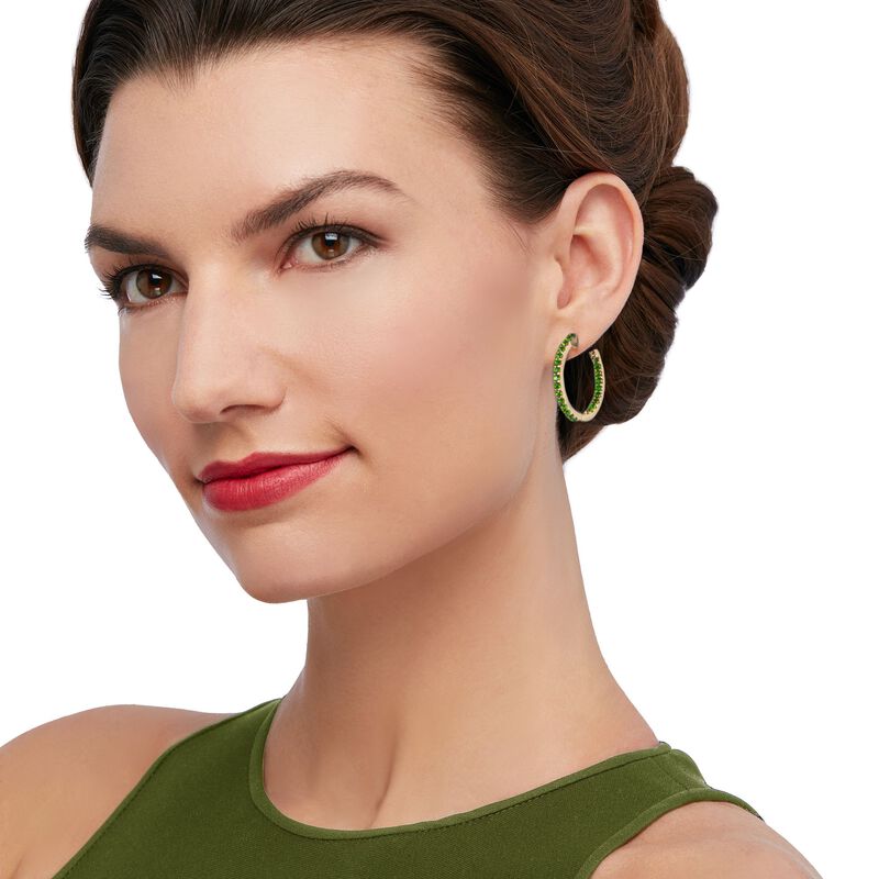3.30 ct. t.w. Chrome Diopside Inside-Outside Hoop Earrings in 14kt Gold Over Sterling image number 1