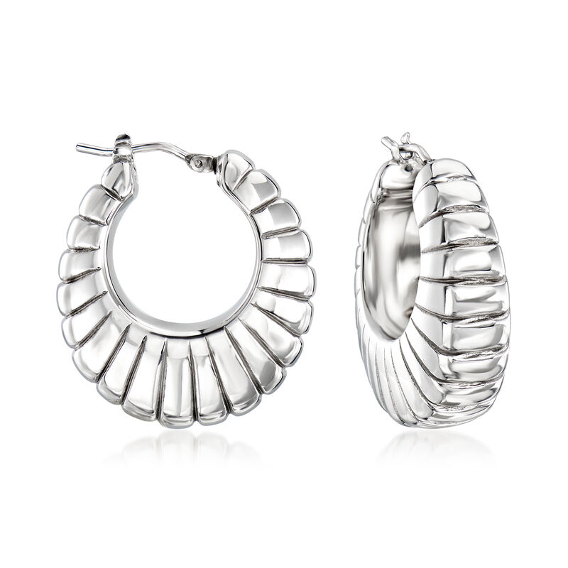Italian Sterling Silver Graduated Shrimp Hoop Earrings. 1 1/8&quot; image number 0