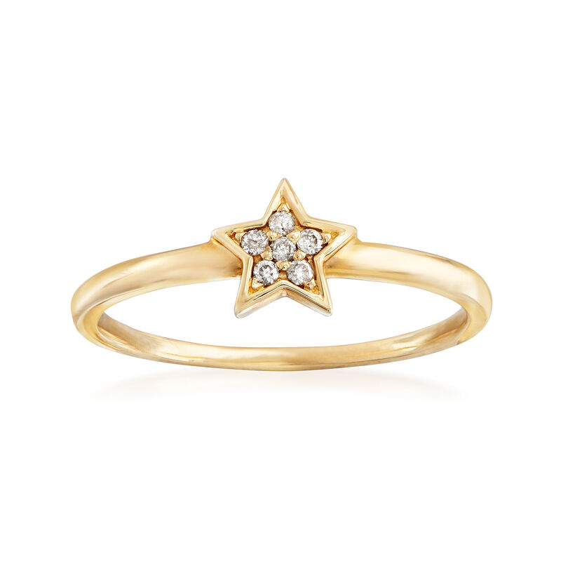 C. 1990 Vintage 14kt Yellow Gold Star Ring with Diamond Accents. Size 7 image number 0
