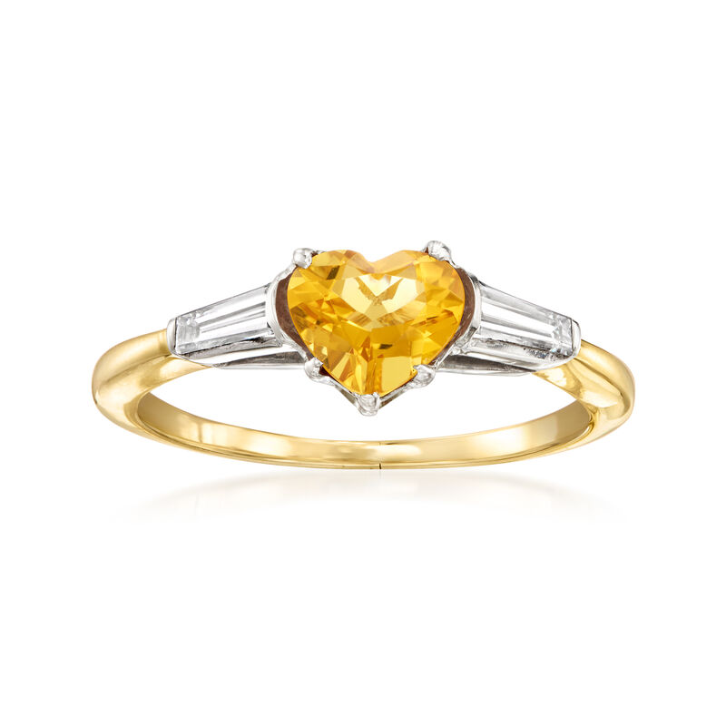 C. 1980 Vintage .75 Carat Citrine Heart Ring with .30 ct. t.w. Diamonds in 14kt Yellow Gold. Size 6.75 image number 0