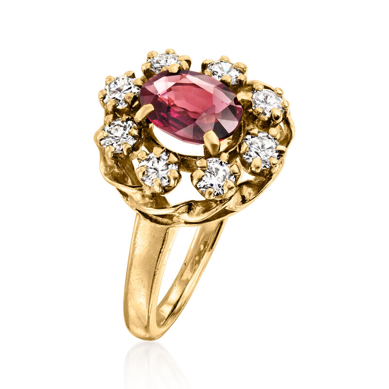 C. 1970 Vintage 1.25 Carat Garnet and .80 ct. t.w. Diamond Ring in 10kt Yellow Gold. Size 6.25 image number 2