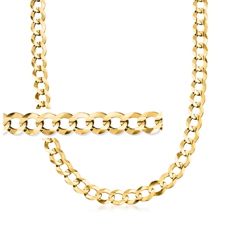 Men's 10mm 14kt Yellow Gold Faceted Curb-Link Necklace. 22&quot; image number 0