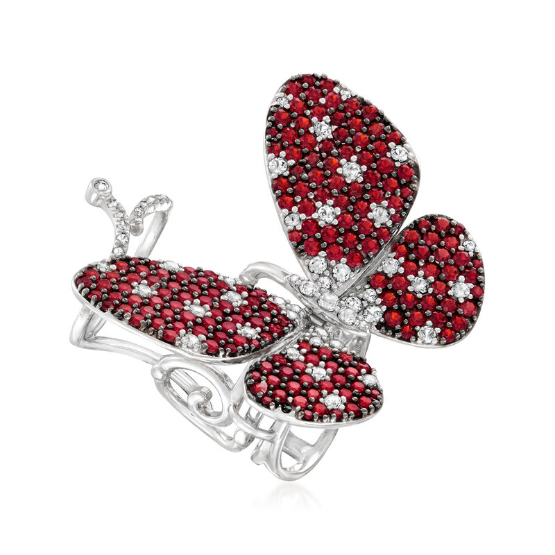 6.25 ct. t.w. Garnet and 1.80 ct. t.w. White Topaz Butterfly Double Ring in Sterling Silver image number 2