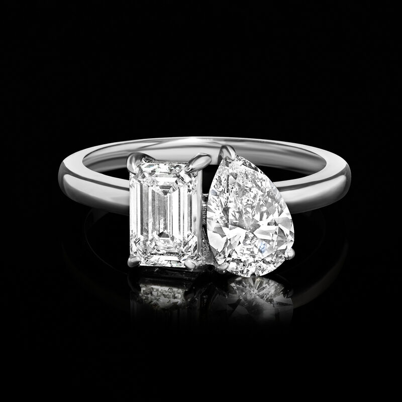 2.00 ct. t.w. Emerald-Cut and Pear-Shaped and Lab-Grown Diamond Toi et Moi Ring in 14kt White Gold image number 3
