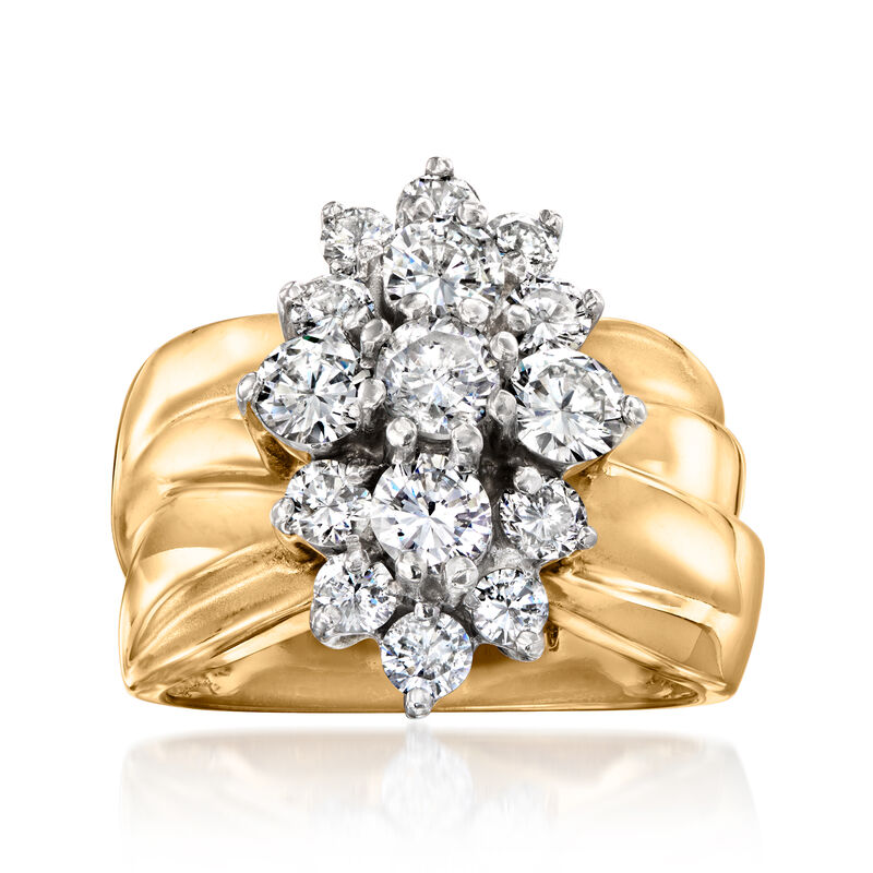 C. 1980 Vintage 1.97 ct. t.w. Diamond Cluster Ring in 14kt Yellow Gold. Size 6.5