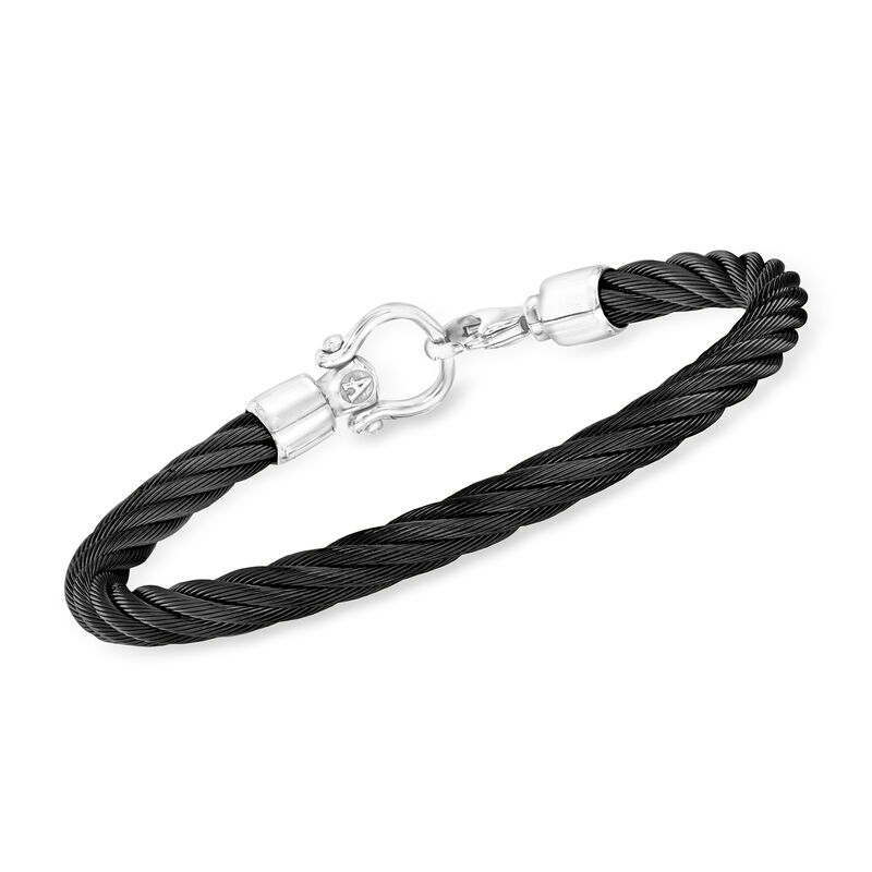 ALOR Men's Black Stainless Steel Twisted Cable Bracelet. 8&quot; image number 0