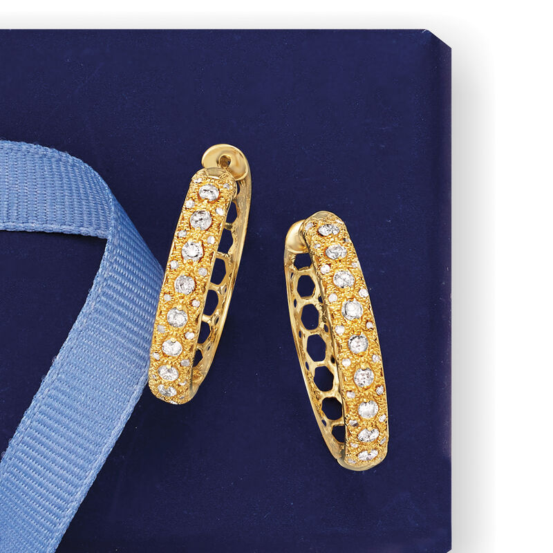 1.00 ct. t.w. Diamond Hoop Earrings in 18kt Gold Over Sterling image number 2