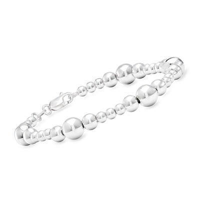 Italian 4-8mm Sterling Silver Graduated Bead Bracelet