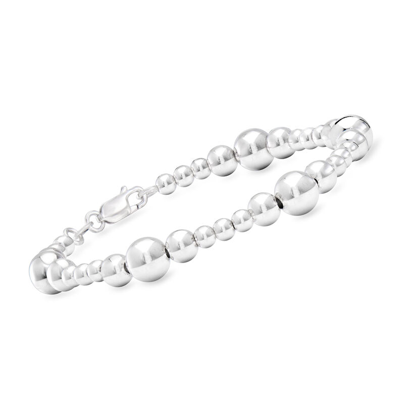 Italian 4-8mm Sterling Silver Graduated Bead Bracelet image number 0