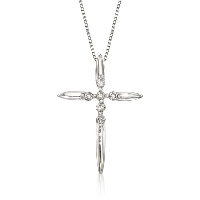 .10 ct. t.w. Diamond Cross Pendant Necklace in 14kt White Gold. 18&quot; image number 0