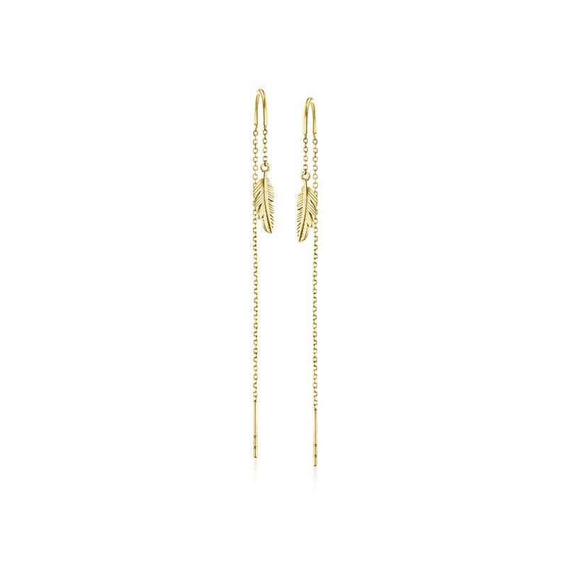 10kt Yellow Gold Feather Threader Earrings  image number 0