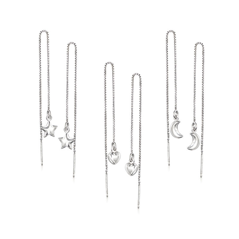 Italian Sterling Silver Jewelry Set: Three Threader Earrings image number 0