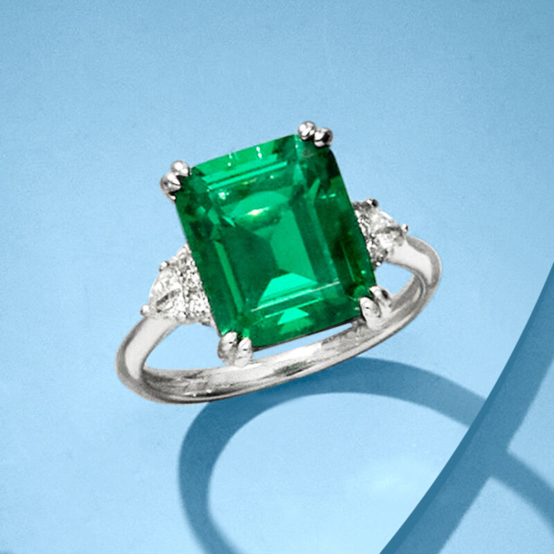6.00 ct. t.w. Simulated Emerald and .19 ct. t.w. CZ Ring in Sterling Silver image number 3