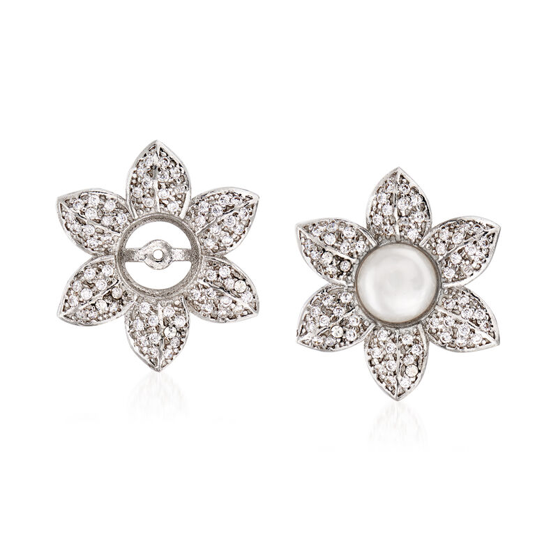 Italian 7-8mm Cultured Pearl Jewelry Set: Three Pairs of Studs with 1.00 ct. t.w. CZ Flower Earring Jackets in Sterling Silver image number 5