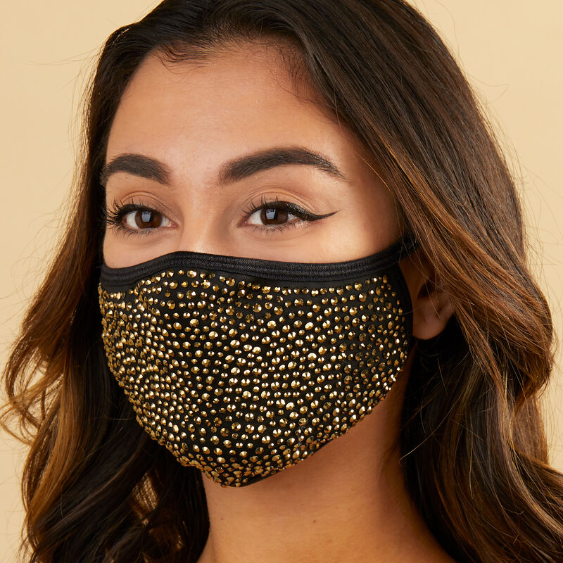 Natalie Mills "Destiny" Set of 2 Black and Gold Austrian Crystal Face Masks with Extra Filters image number 1