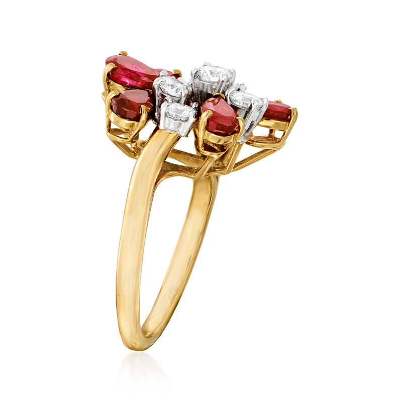 C. 1980 Vintage 2.75 ct. t.w. Ruby and 1.00 ct. t.w. Diamond Cluster Ring in 18kt Yellow Gold. Size 6 image number 2