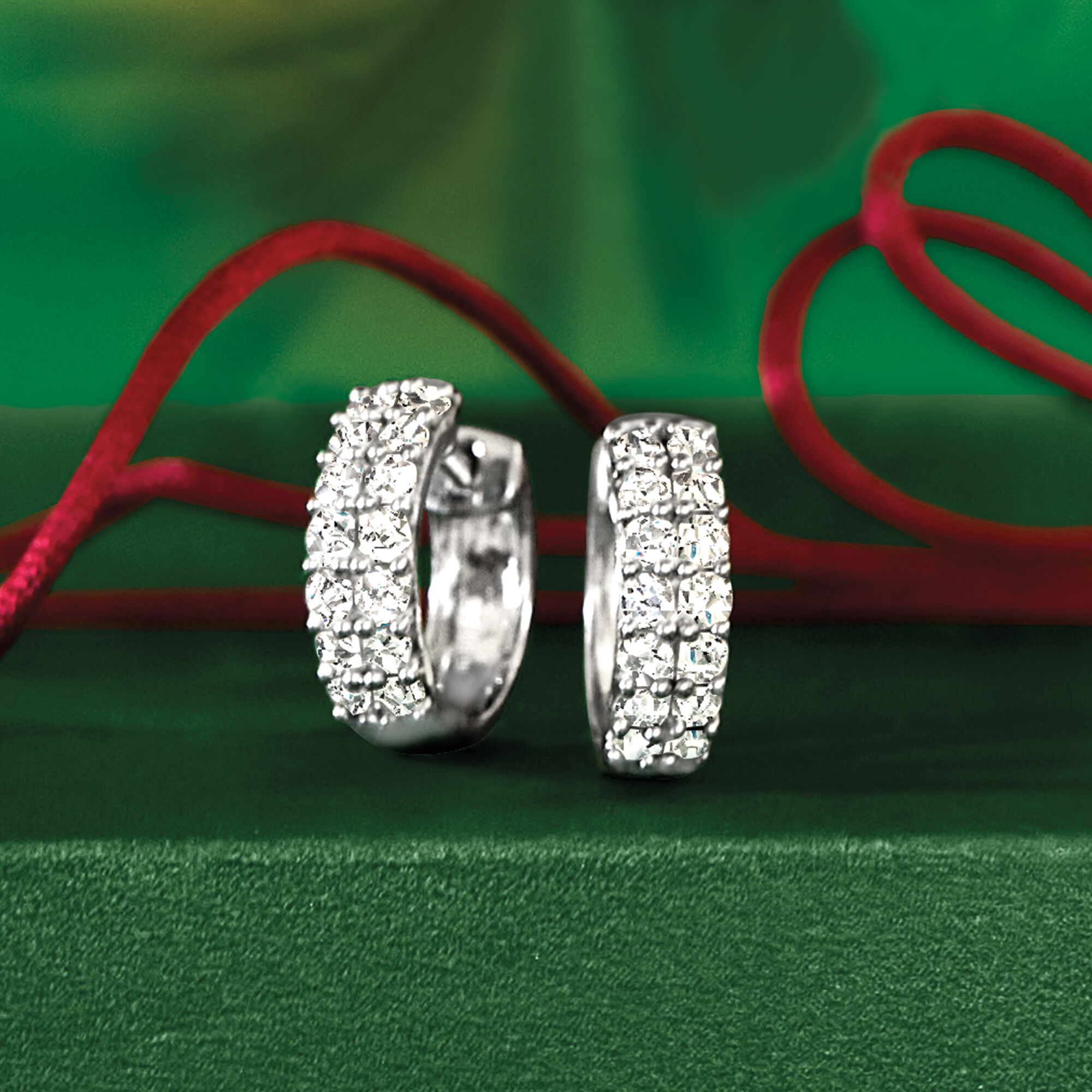 1.00 ct. t.w. Diamond Huggie Hoop Earrings in Sterling Silver. 1 2