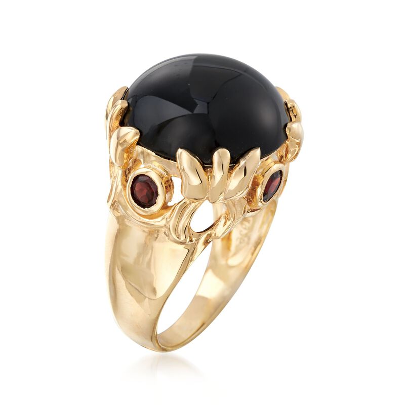 Cabochon Black Onyx and 2.00 ct. t.w. Garnet Ring in 18kt Gold Over Sterling image number 2