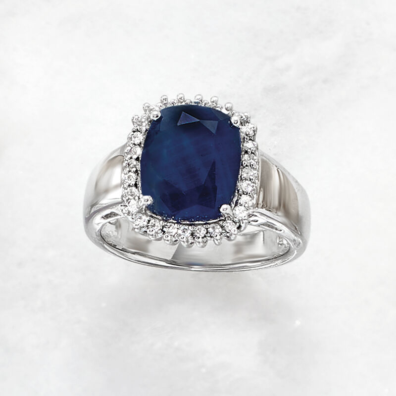 4.50 Carat Sapphire and .20 ct. t.w. White Topaz Ring in Sterling Silver image number 4