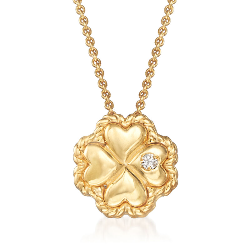 Phillip Gavriel &quot;Italian Cable&quot; 14kt Yellow Gold Clover Pendant Necklace with Diamond Accent. 16&quot; image number 1