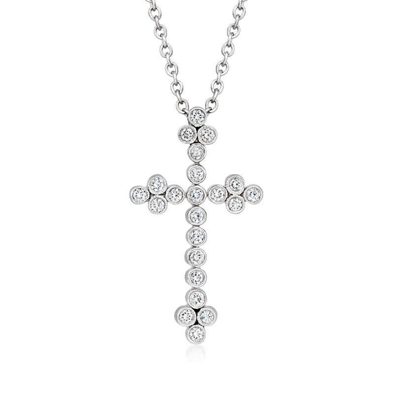 C. 1980 Vintage .55 ct. t.w. Diamond Cross Necklace in 18kt White Gold. 16.5" image number 0