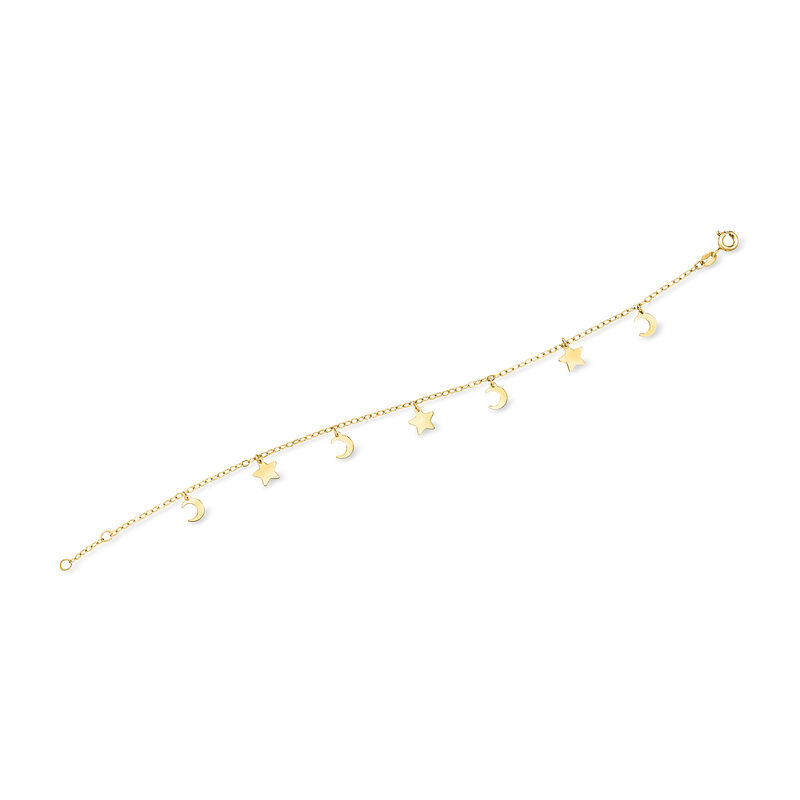 Italian 14kt Yellow Gold Moon and Stars Bracelet. 7.5&quot; image number 2
