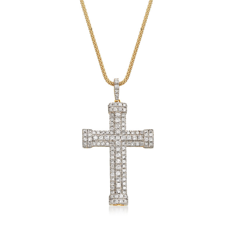 1.50 ct. t.w. Diamond Multi-Row Cross Pendant in 14kt Yellow Gold  image number 0