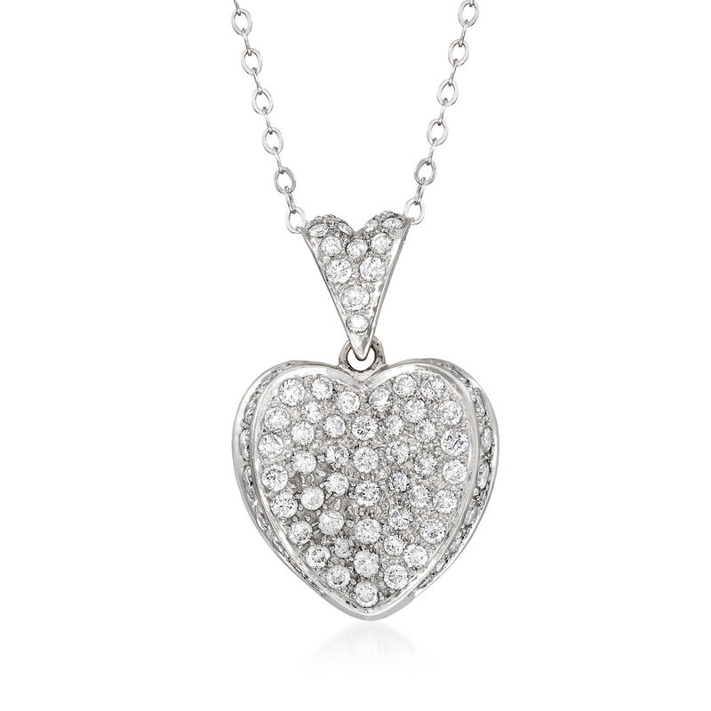 C. 1980 Vintage 1.50 ct. t.w. Diamond Heart Pendant Necklace in 14kt White Gold. 18&quot; image number 0