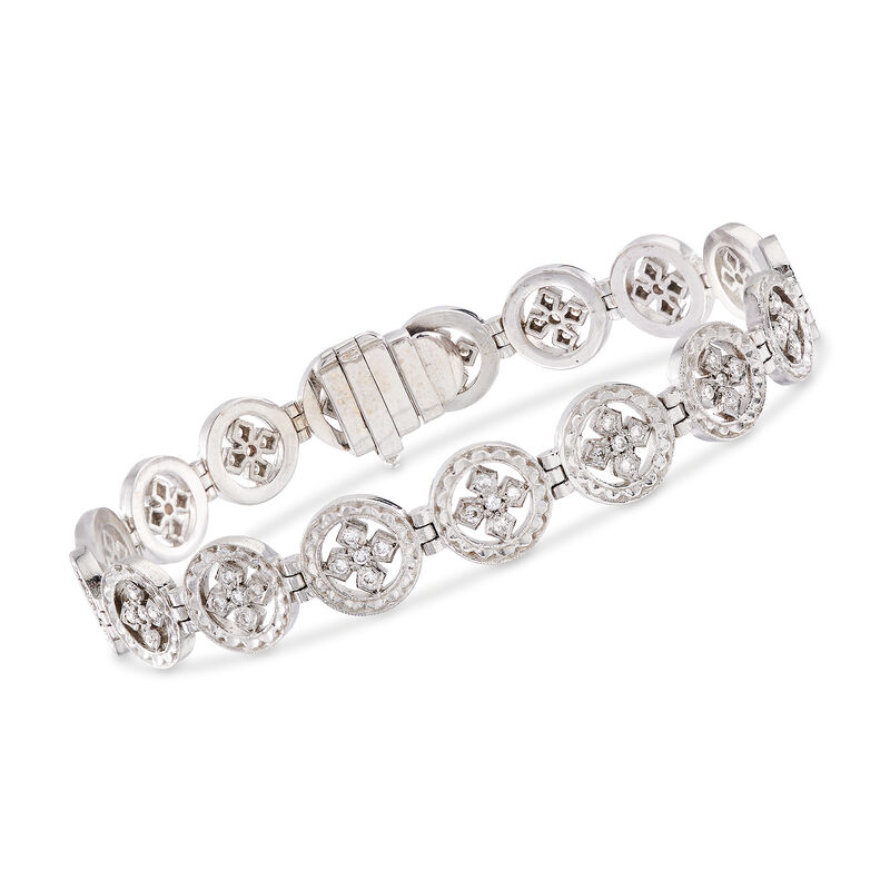 C. 1980 Vintage .85 ct. t.w. Diamond Multi-Circle Bracelet in 18kt White Gold. 7&quot; image number 0