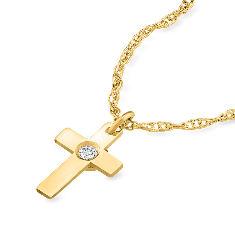 14kt Yellow Gold Cross Necklace with Single Diamond. 16&quot; image number 1