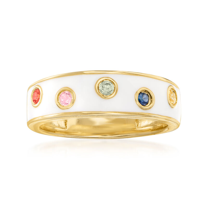 .20 ct. t.w. Multicolored Sapphire and White Enamel Ring in 18kt Gold Over Sterling image number 0