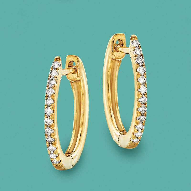 .10 ct. t.w. Diamond Huggie Hoop Earrings in 14kt Yellow Gold. 3/8&quot; image number 2