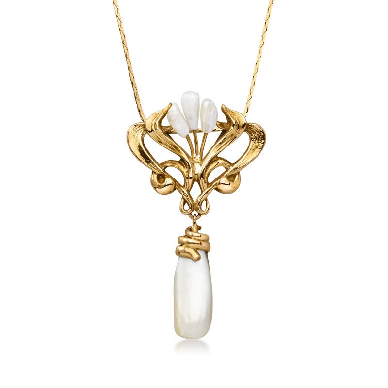 C. 1950 Vintage Cultured Baroque Pearl Pendant Necklace in 14kt Yellow Gold. 17.5" image number 0