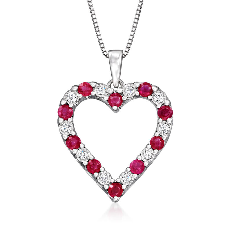 .90 ct. t.w. Ruby and .15 ct. t.w. Diamond Heart Pendant Necklace in Sterling Silver image number 0