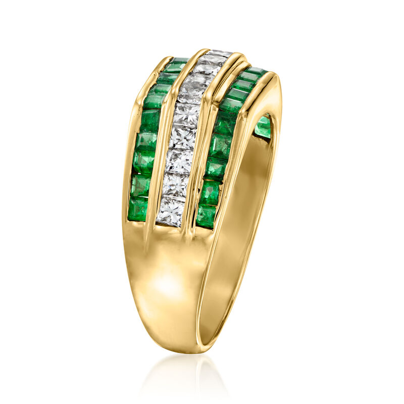 C. 1980 Vintage .83 ct. t.w. Emerald and .73 ct. t.w. Diamond Ring in 18kt Yellow Gold. Size 7 image number 2