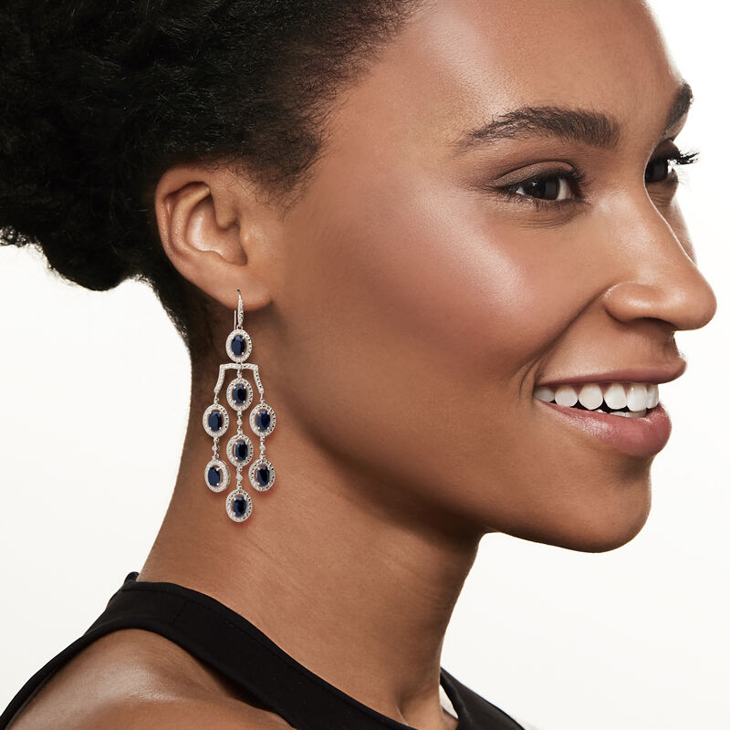 7.50 ct. t.w. Sapphire and .15 ct. t.w. Diamond Chandelier Earrings in Sterling Silver image number 1