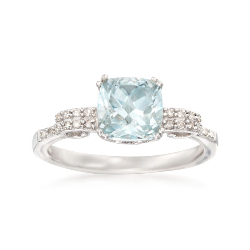 1.40 Carat Aquamarine and .10 ct. t.w. Diamond Ring in Sterling Silver image number 0
