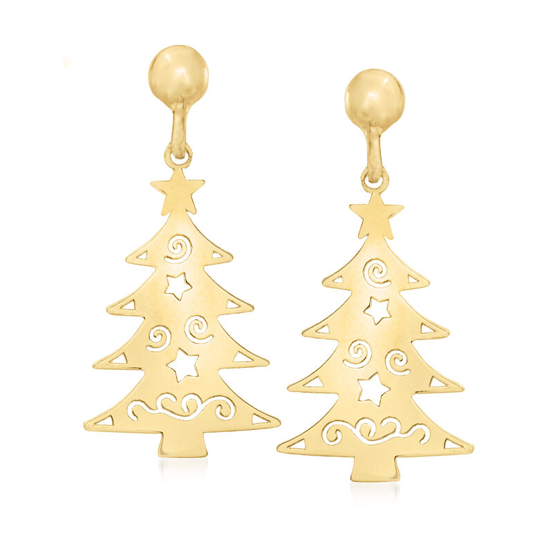 14kt Yellow Gold Christmas Tree Drop Earrings image number 0