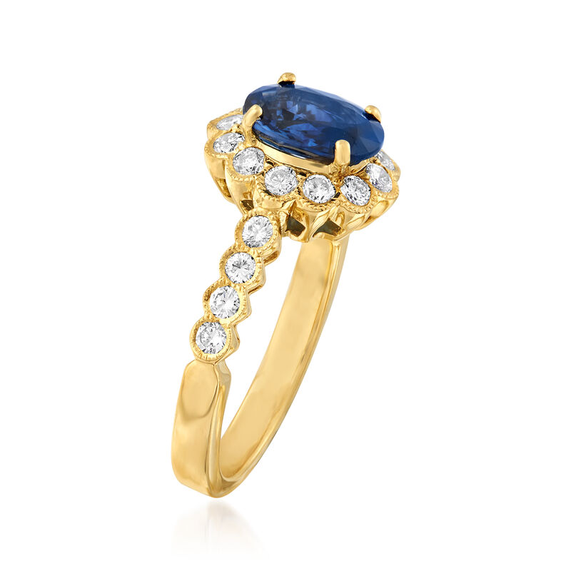 C. 1980 Vintage 1.54 Carat Sapphire and .51 ct. t.w. Diamond Ring in 18kt Yellow Gold image number 2