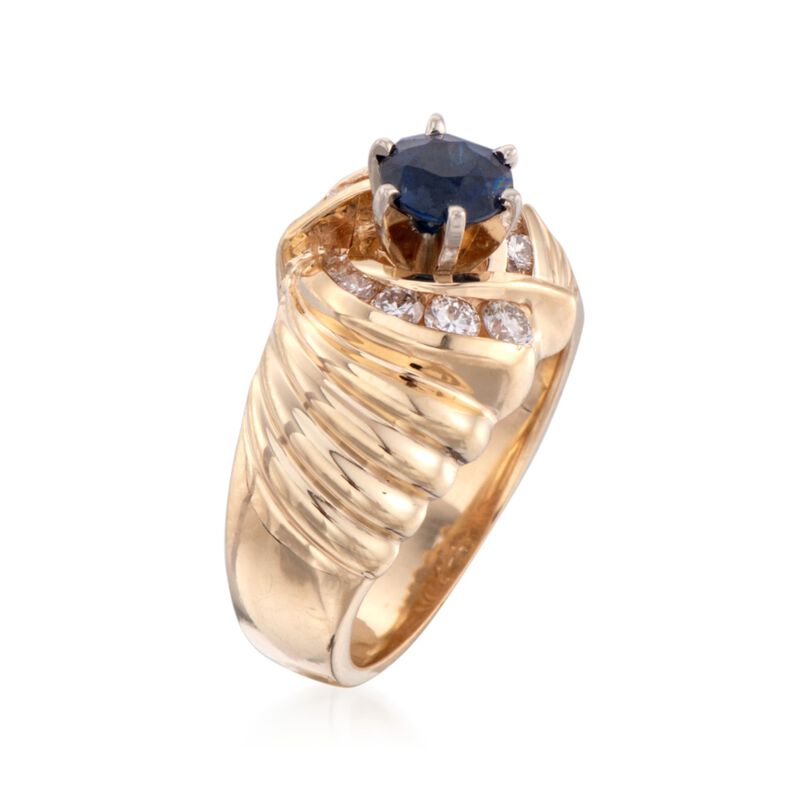 C. 1980 Vintage .95 Carat Sapphire and .60 ct. t.w. Diamond Ring in 14kt Yellow Gold   image number 2