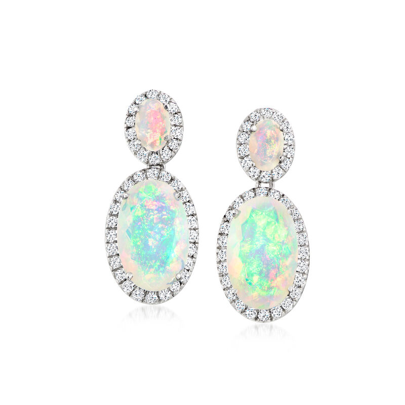 Opal and .76 ct. t.w. Lab-Grown Diamond Drop Earrings in Platinum image number 0