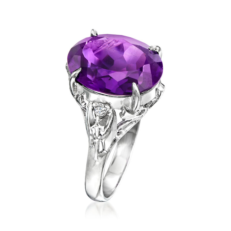 C. 1990 Vintage 6.65 Carat Amethyst Ring with Diamonds in Platinum. Size 6.5 image number 2